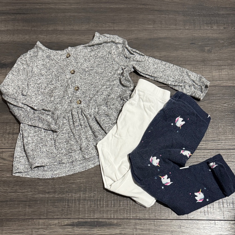 Old Navy Button-Up Top and white and unicorn Leggings Set